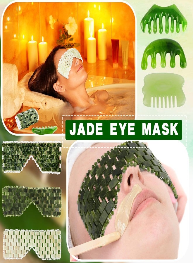 Flahard 3 Pcs Jade Eye Mask Green Jade Stone Eye Mask and 3 Pcs Hair Guasha Scalp Comb Set for Facials Cooling Mask for Alleviate Puffiness Face Facial Eyes Sleeping Mask Relief Eye Cover - Image 3